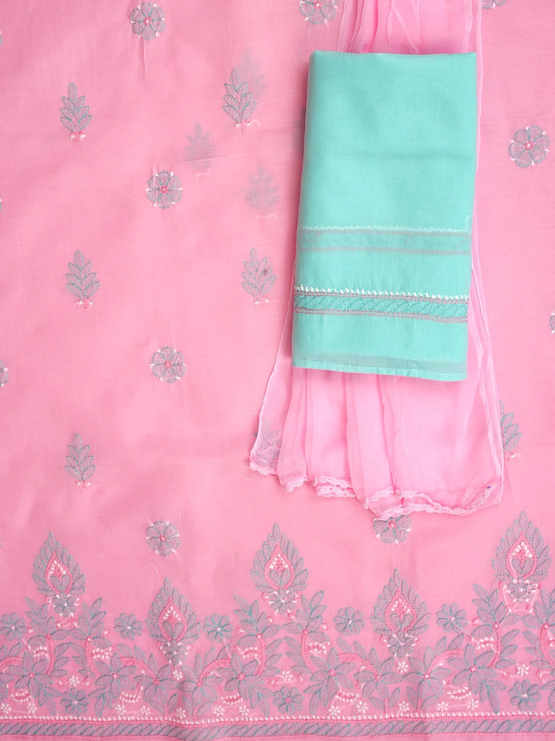Ada Hand Embroidered Pink Cotton Lucknowi Chikankari Unstitched Suit Piece 01A879320