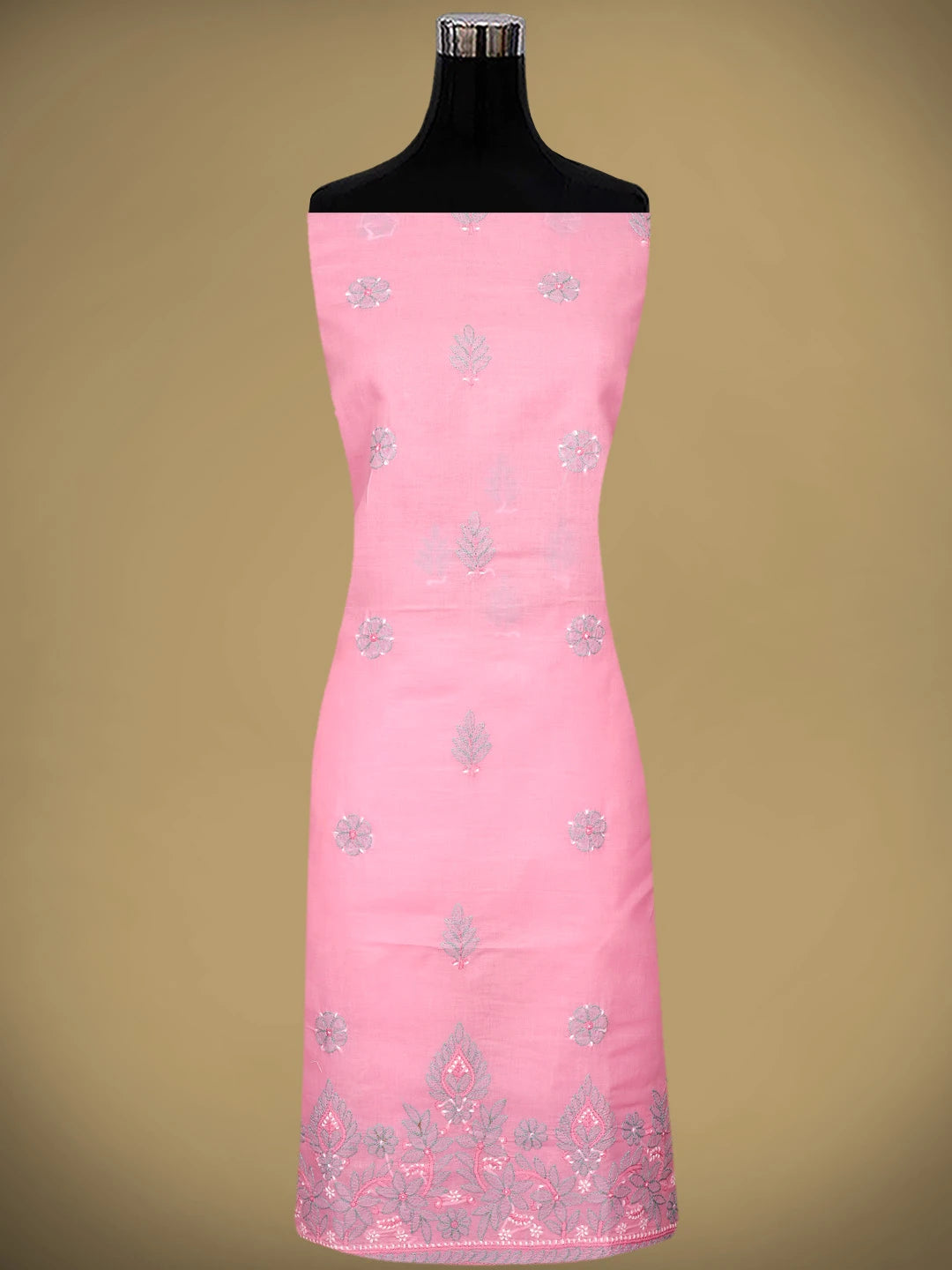 Ada Hand Embroidered Pink Cotton Lucknowi Chikankari Unstitched Suit Piece 01A879320