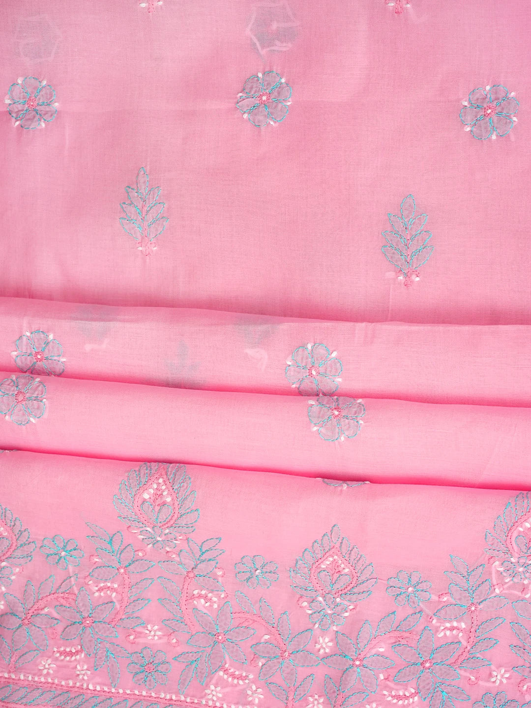Ada Hand Embroidered Pink Cotton Lucknowi Chikankari Unstitched Suit Piece 01A879320