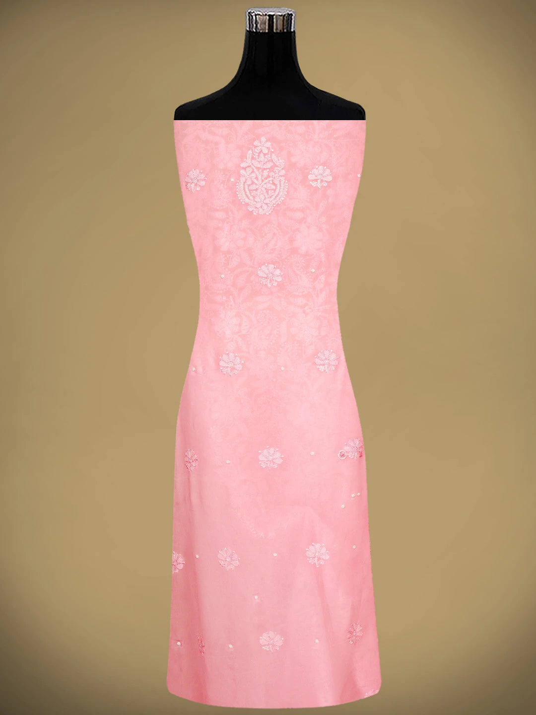 Ada Hand Embroidered Pink Viscose Georgette Lucknowi Chikankari Unstitched Kurta Dupatta Set With Cutdana Work 01A962641