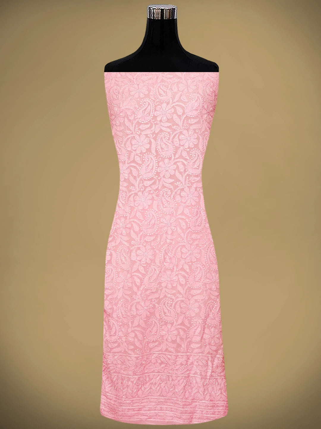 Ada Hand Embroidered Pink Viscose Georgette Lucknowi Chikankari Unstitched Kurta Dupatta Set With Cutdana Work 01A962641
