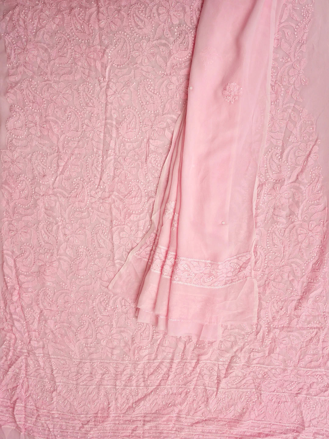 Ada Hand Embroidered Pink Viscose Georgette Lucknowi Chikankari Unstitched Kurta Dupatta Set With Cutdana Work 01A962641