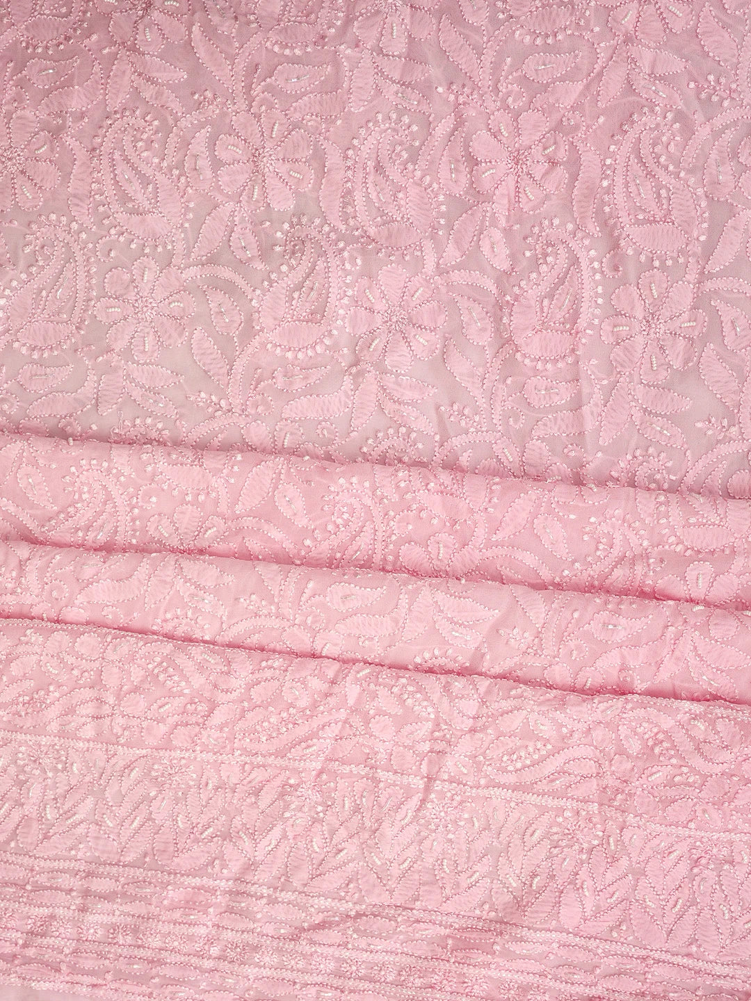 Ada Hand Embroidered Pink Viscose Georgette Lucknowi Chikankari Unstitched Kurta Dupatta Set With Cutdana Work 01A962641