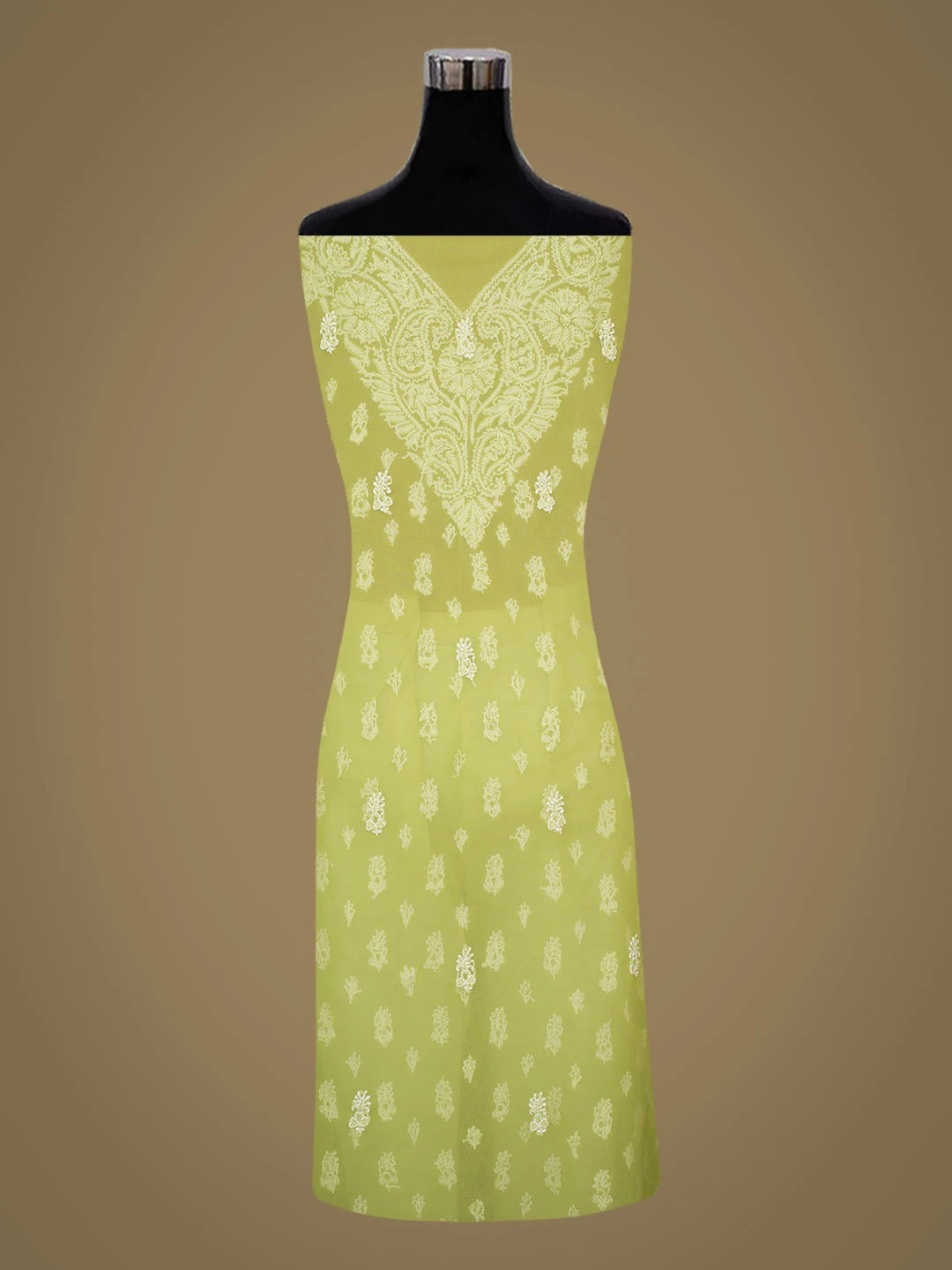 Ada Hand Embroidered Lime Green Faux Georgette Lucknowi Chikankari Unstitched Suit Piece 01A917956