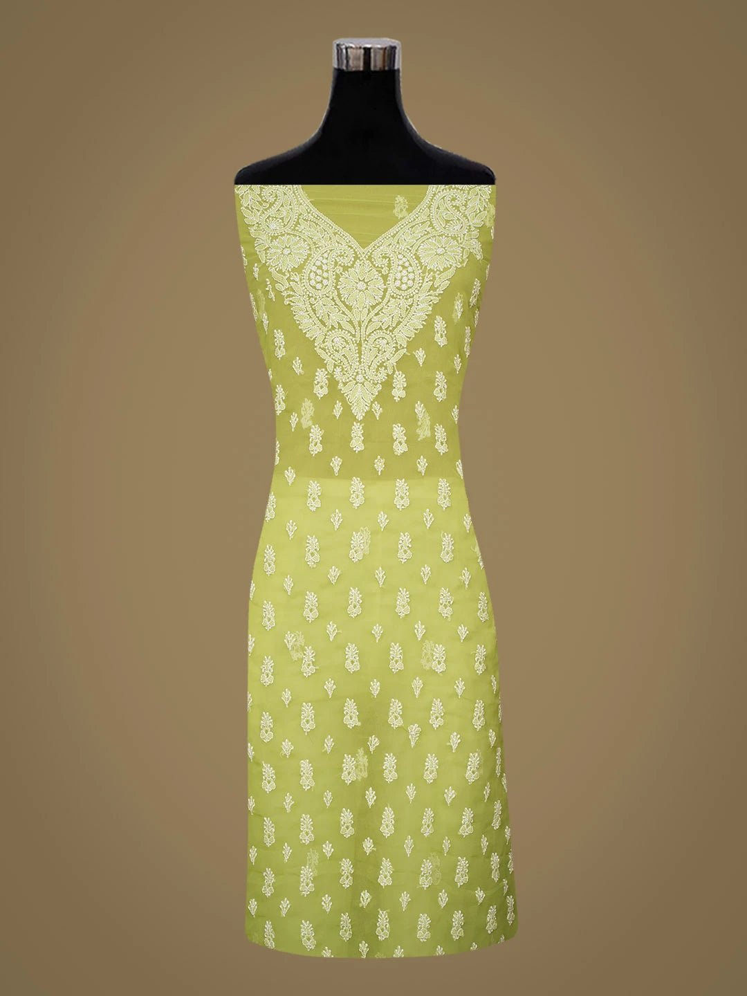 Ada Hand Embroidered Lime Green Faux Georgette Lucknowi Chikankari Unstitched Suit Piece 01A917956