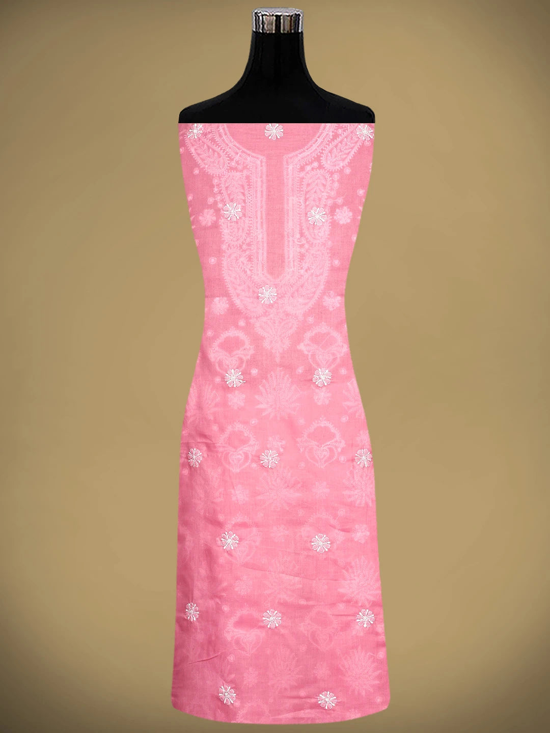 Ada Hand Embroidered Rose Pink Cotton Lucknowi Chikankari Unstitched Suit Piece 01A896027