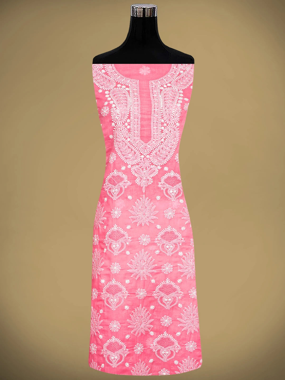 Ada Hand Embroidered Rose Pink Cotton Lucknowi Chikankari Unstitched Suit Piece 01A896027