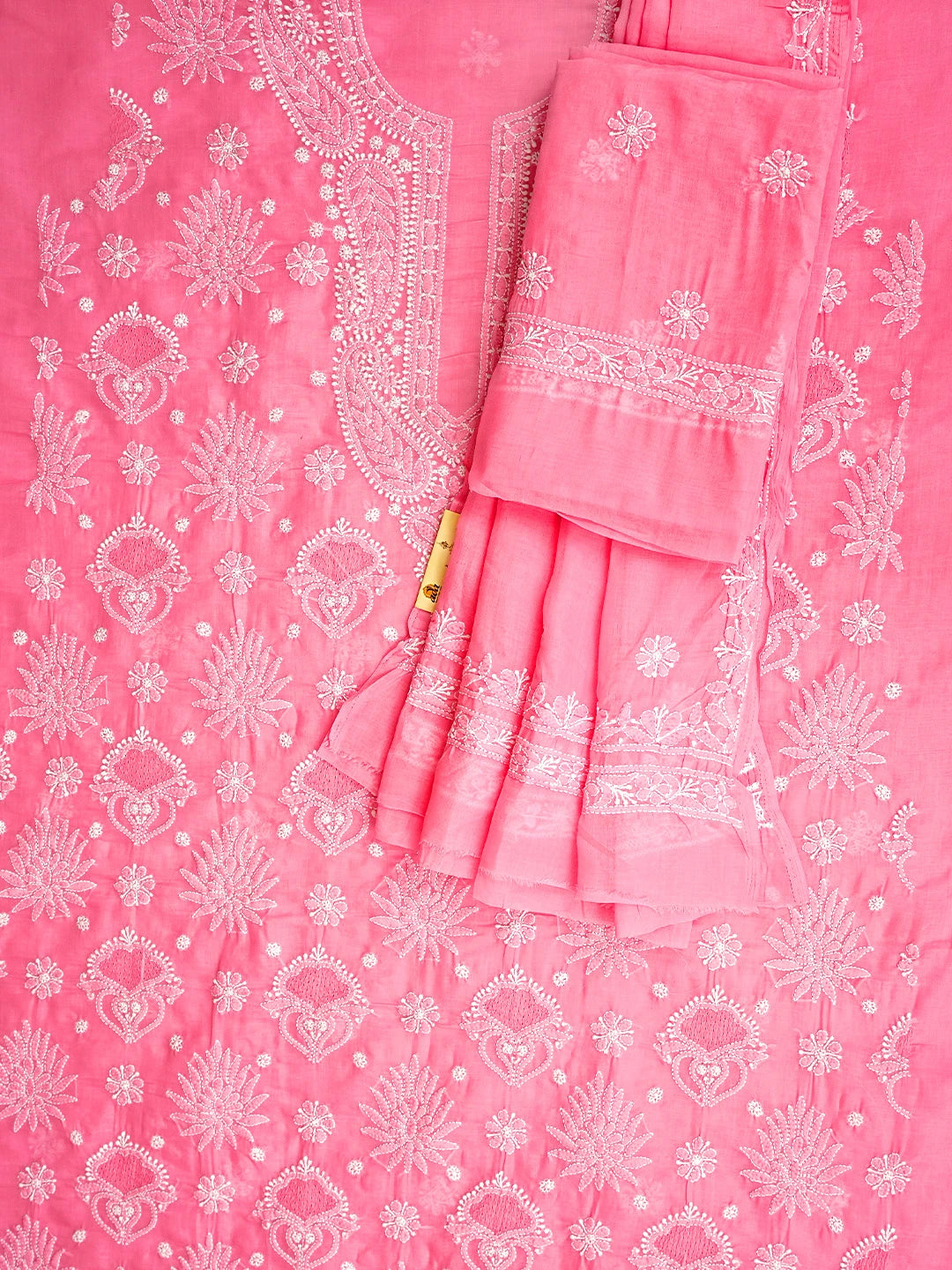 Ada Hand Embroidered Rose Pink Cotton Lucknowi Chikankari Unstitched Suit Piece 01A896027