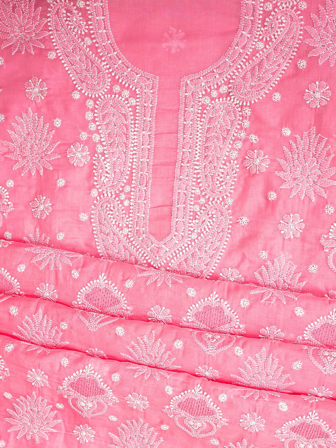 Ada Hand Embroidered Rose Pink Cotton Lucknowi Chikankari Unstitched Suit Piece 01A896027