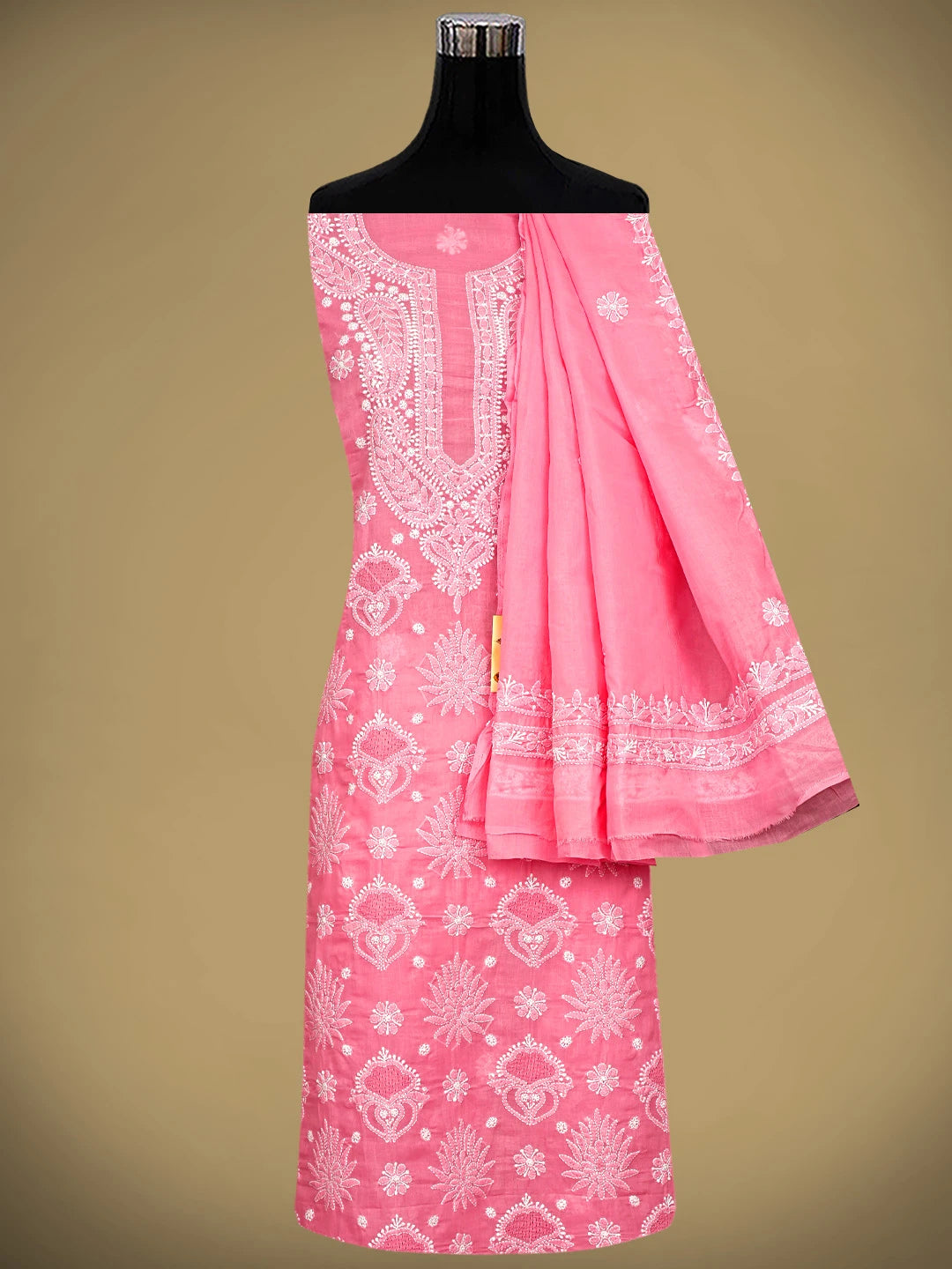 Ada Hand Embroidered Rose Pink Cotton Lucknowi Chikankari Unstitched Suit Piece 01A896027