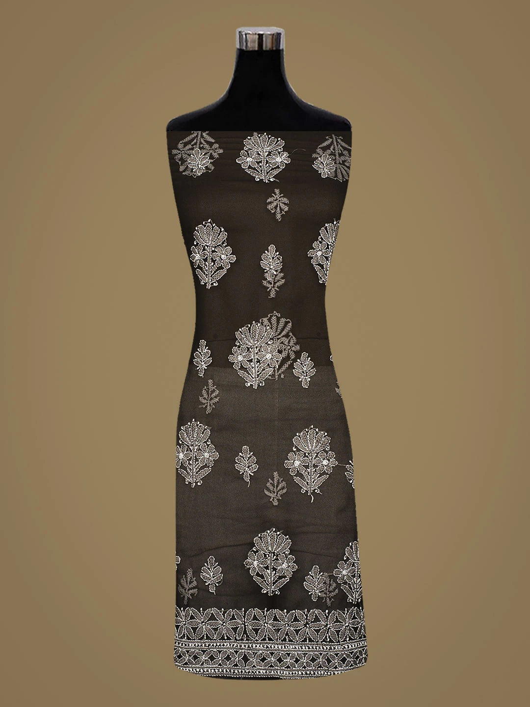 Ada Hand Embroidered Black Faux Georgette Lucknowi Chikankari Unstitched Suit Piece 01A548678