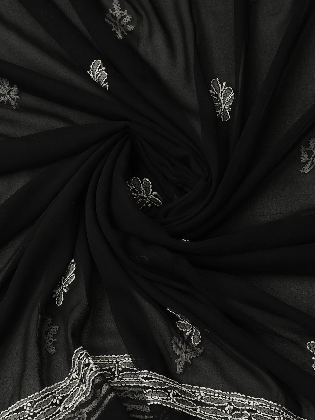 Ada Hand Embroidered Black Faux Georgette Lucknowi Chikankari Unstitched Suit Piece 01A548678