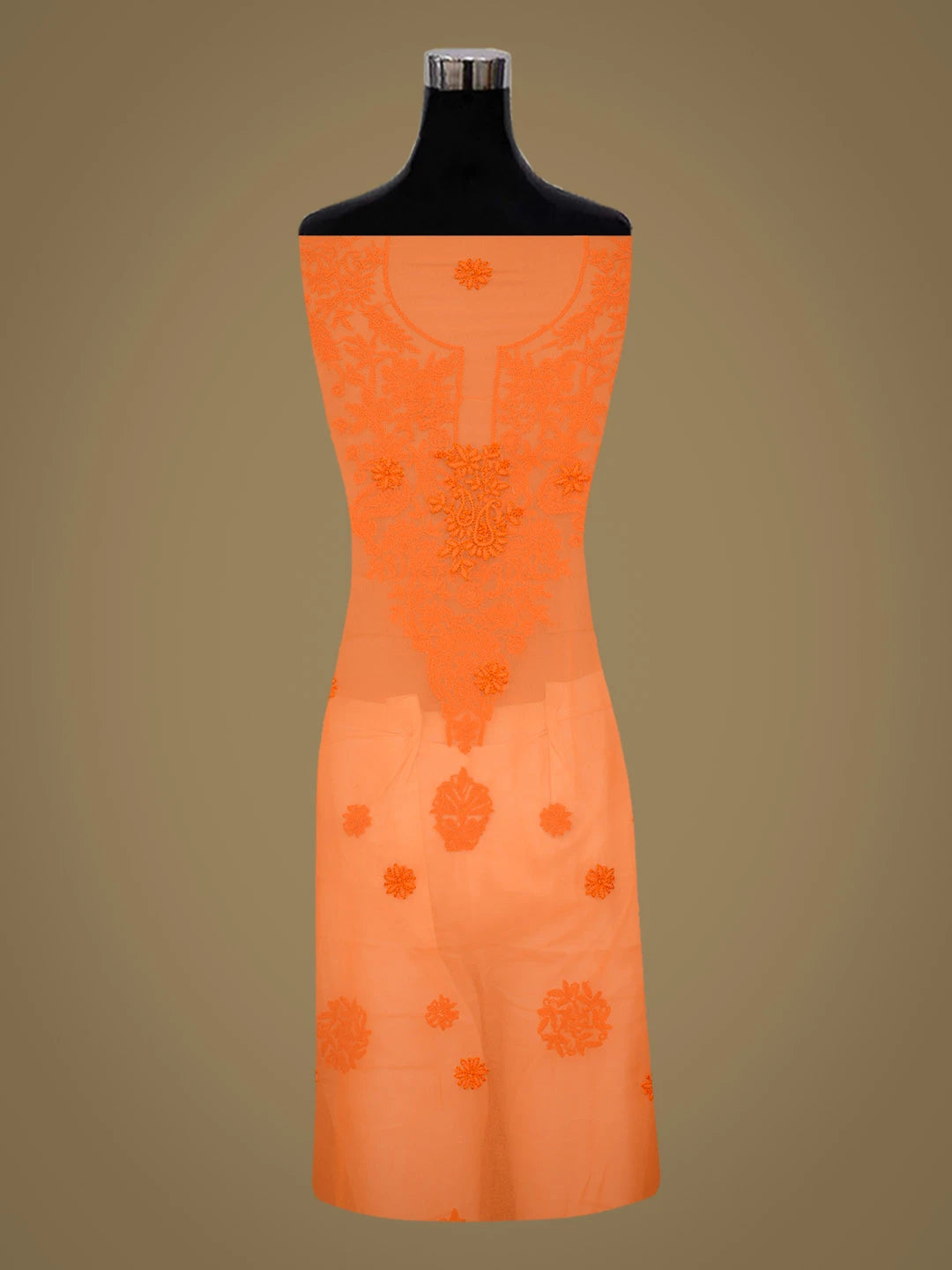 Ada Hand Embroidered Orange Faux Georgette Lucknowi Chikankari Unstitched Suit Piece 01A966622
