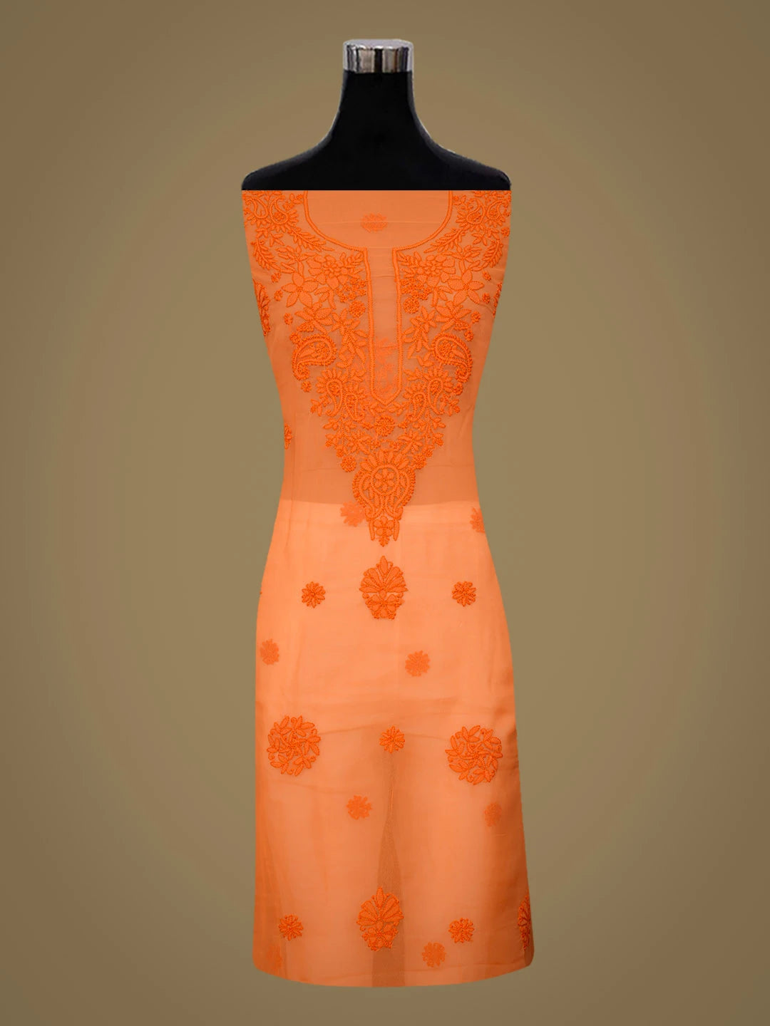 Ada Hand Embroidered Orange Faux Georgette Lucknowi Chikankari Unstitched Suit Piece 01A966622