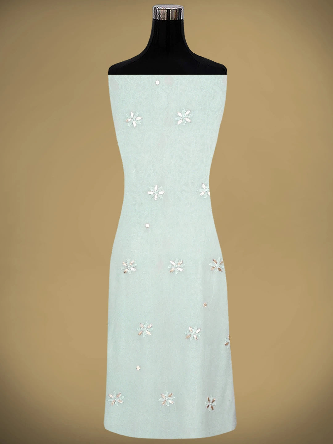 Ada Hand Embroidered Grey Viscose Georgette Lucknowi Chikankari Unstitched Kurta Dupatta Set With Gota Patti Work 01A951208