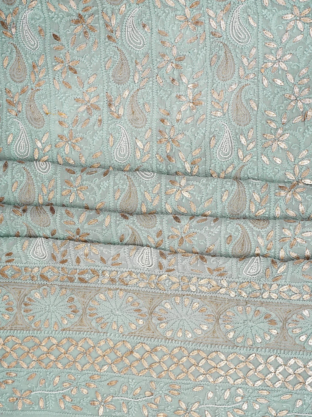 Ada Hand Embroidered Grey Viscose Georgette Lucknowi Chikankari Unstitched Kurta Dupatta Set With Gota Patti Work 01A951208