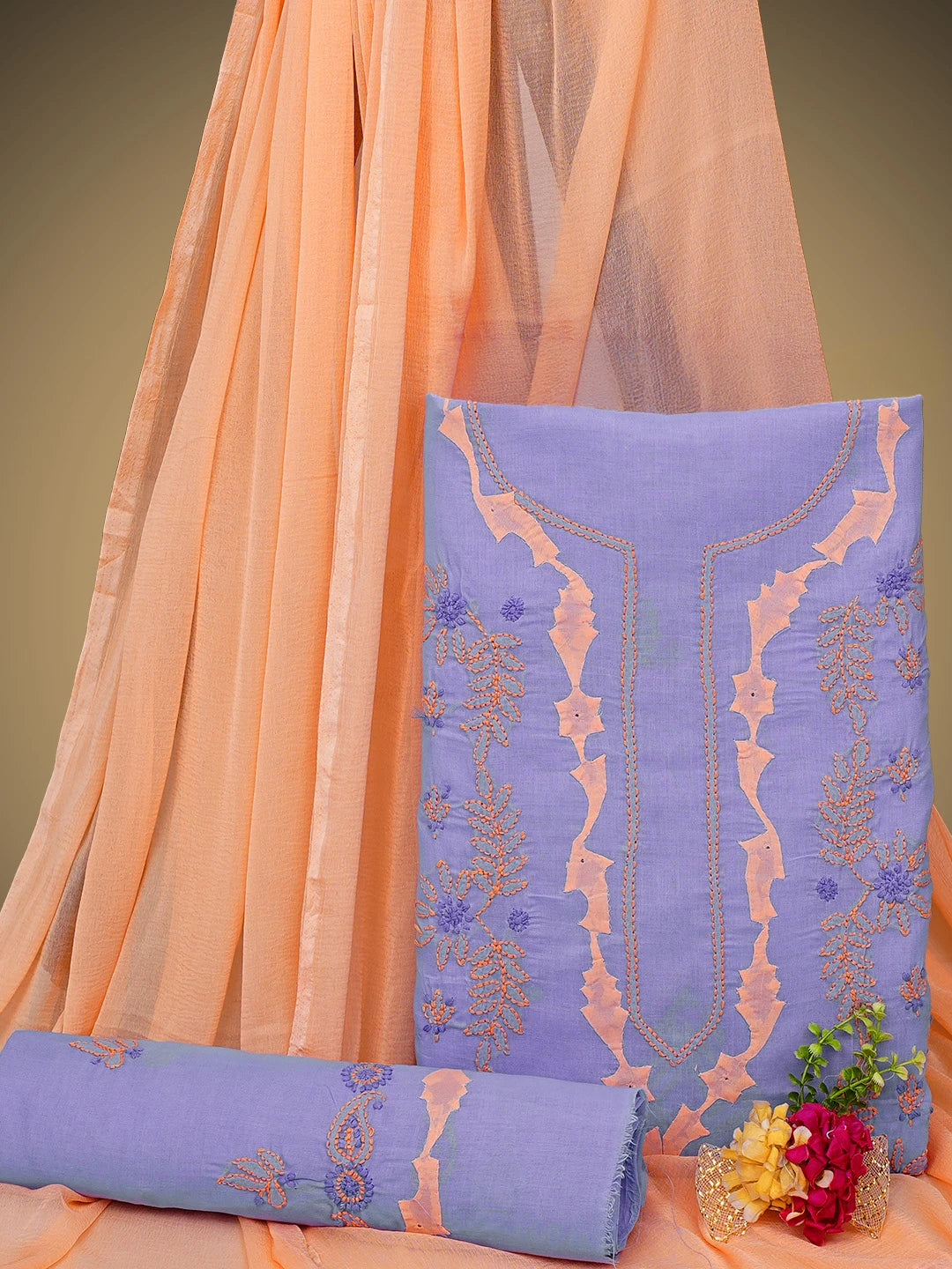 Ada Hand Embroidered Mauve Cotton Lucknowi Chikankari Unstitched Suit Piece 01A966799