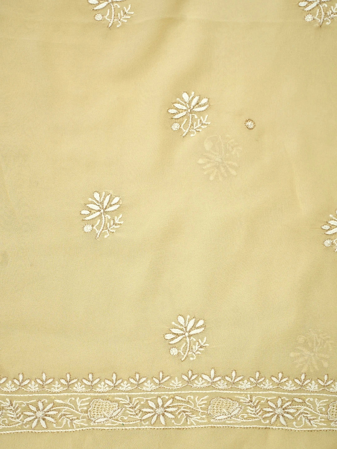 Ada Hand Embroidered Beige Pure Georgette Lucknowi Chikankari Unstitched Kurta Dupatta Set With Sequinned Work 01A792190