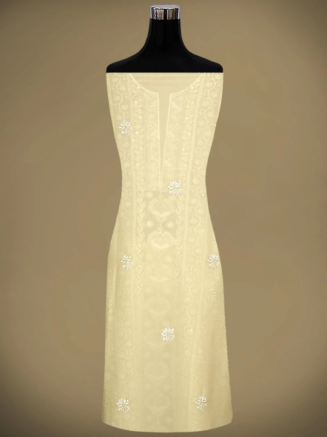 Ada Hand Embroidered Beige Pure Georgette Lucknowi Chikankari Unstitched Kurta Dupatta Set With Sequinned Work 01A792190