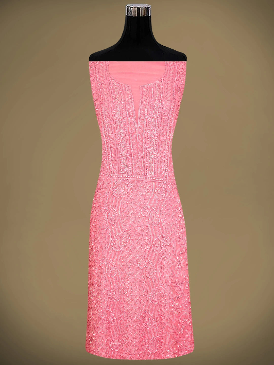 Ada Hand Embroidered Pink Viscose Georgette Lucknowi Chikankari Unstitched Kurta Dupatta Set With Cutdana Work 01A809974
