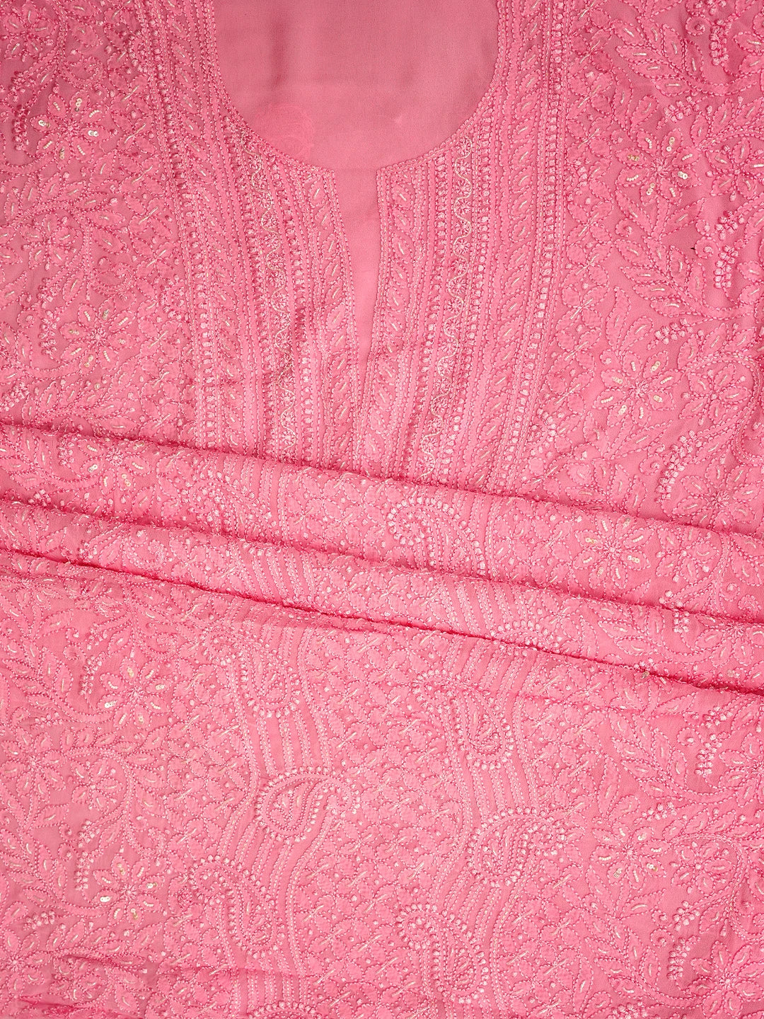 Ada Hand Embroidered Pink Viscose Georgette Lucknowi Chikankari Unstitched Kurta Dupatta Set With Cutdana Work 01A809974