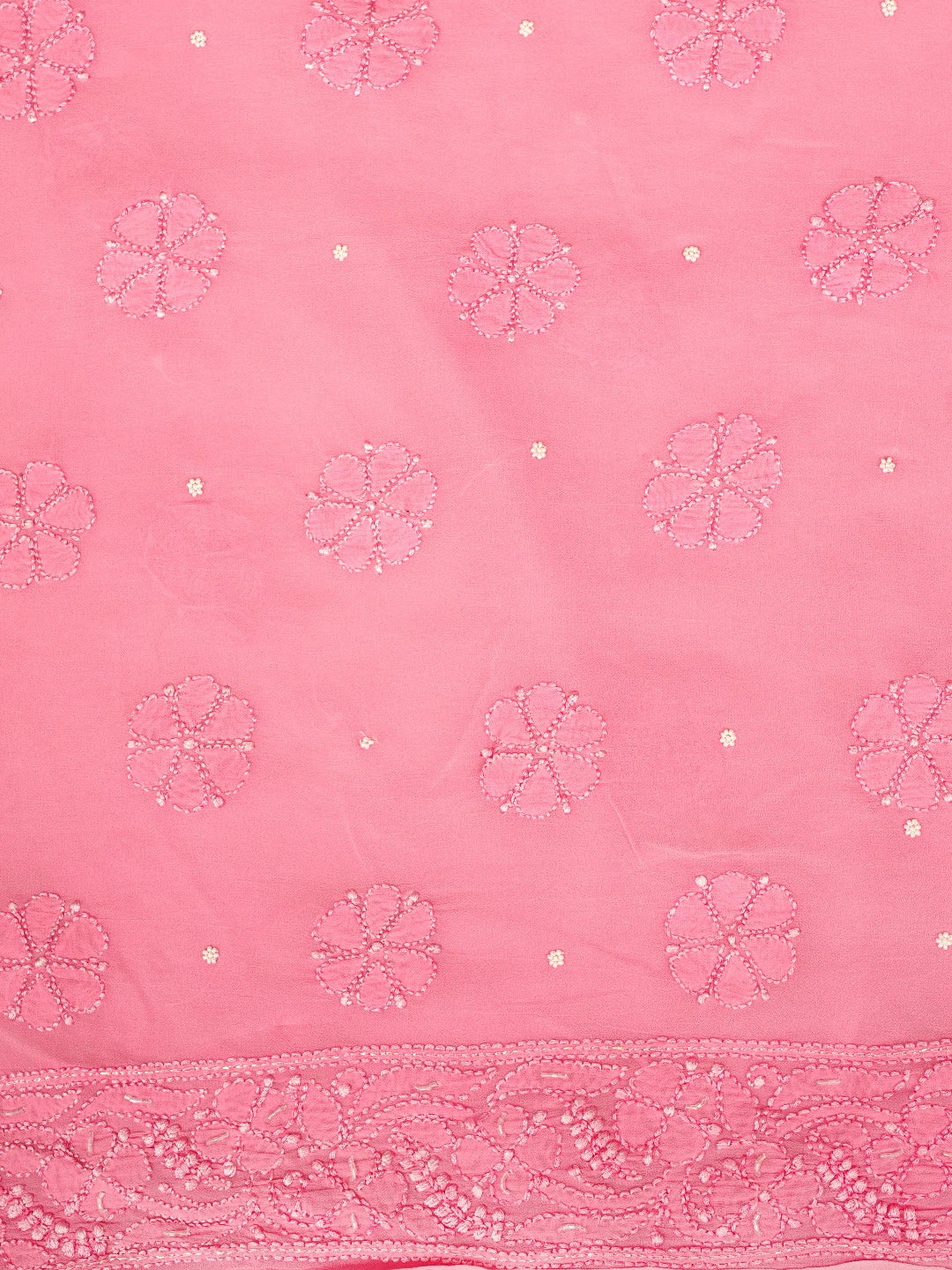 Ada Hand Embroidered Pink Viscose Georgette Lucknowi Chikankari Unstitched Kurta Dupatta Set With Cutdana Work 01A809974
