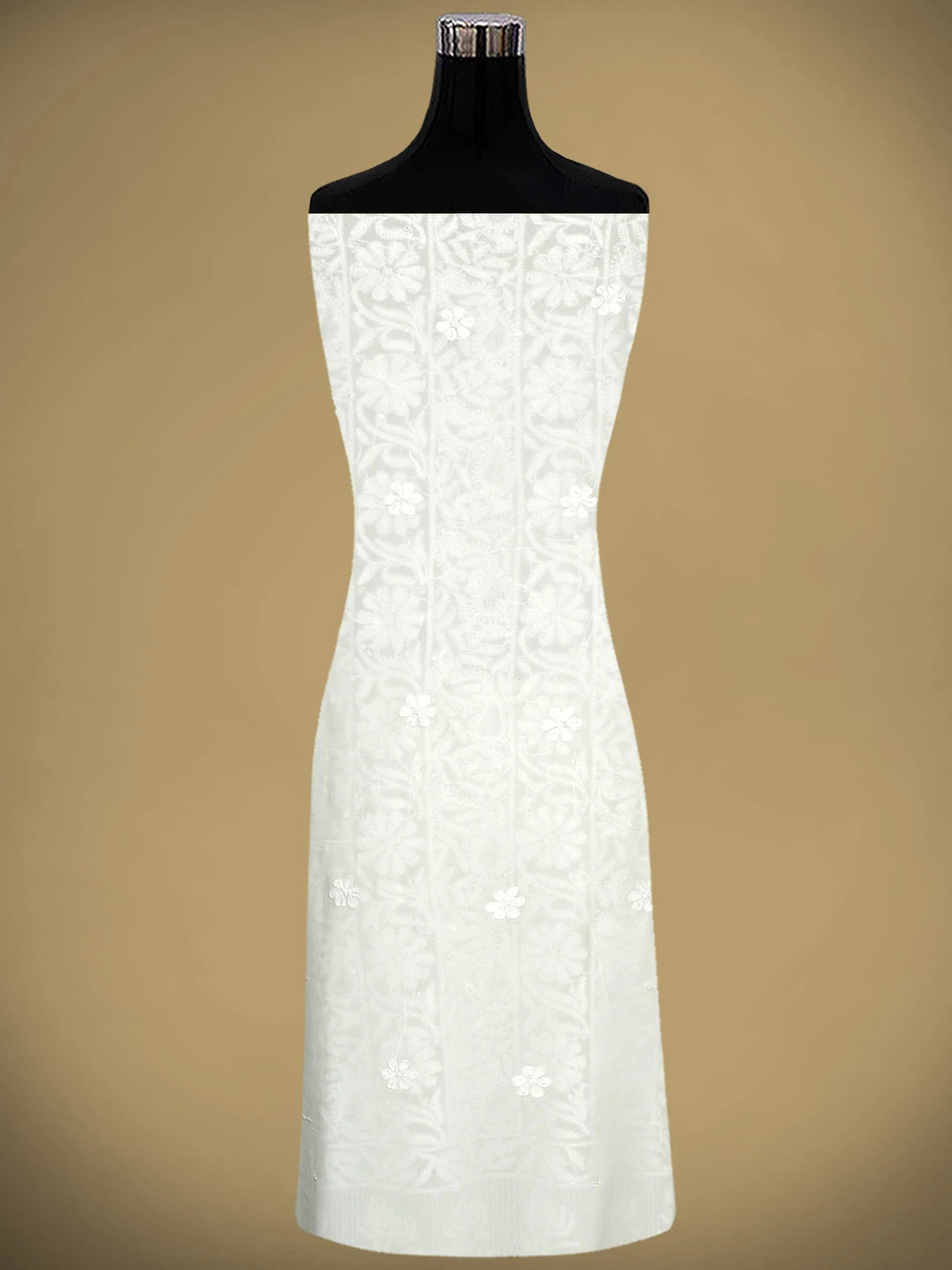 Ada Hand Embroidered White Viscose Georgette Lucknowi Chikankari Unstitched Kurta Dupatta Set With Cutdana  Work 01A951203