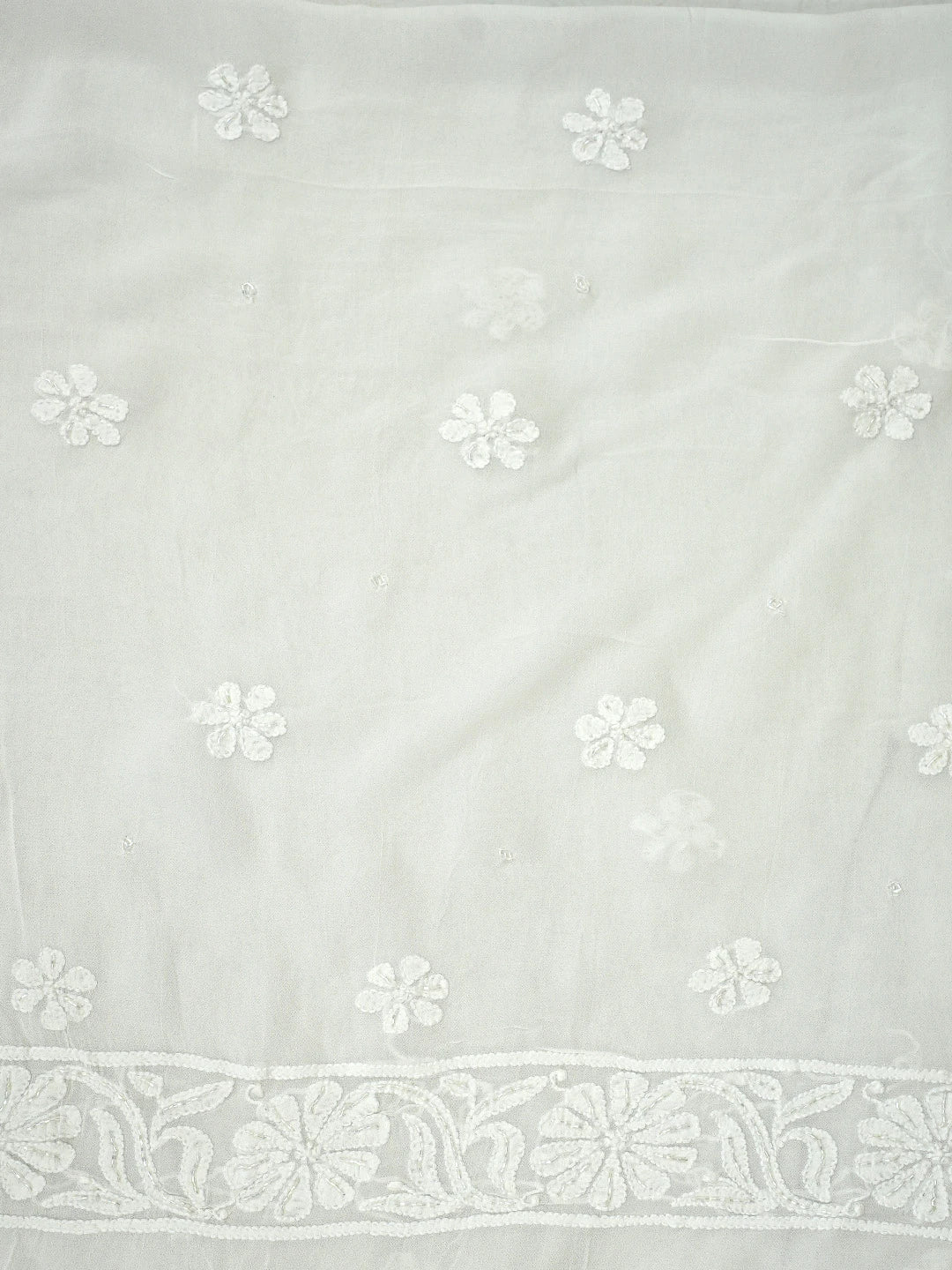 Ada Hand Embroidered White Viscose Georgette Lucknowi Chikankari Unstitched Kurta Dupatta Set With Cutdana  Work 01A951203