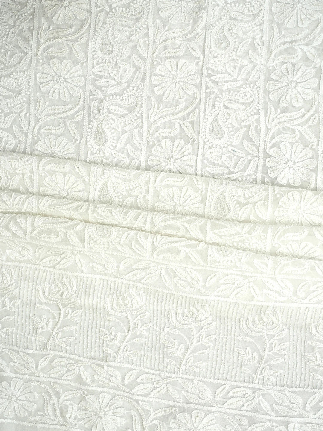 Ada Hand Embroidered White Viscose Georgette Lucknowi Chikankari Unstitched Kurta Dupatta Set With Cutdana  Work 01A951203