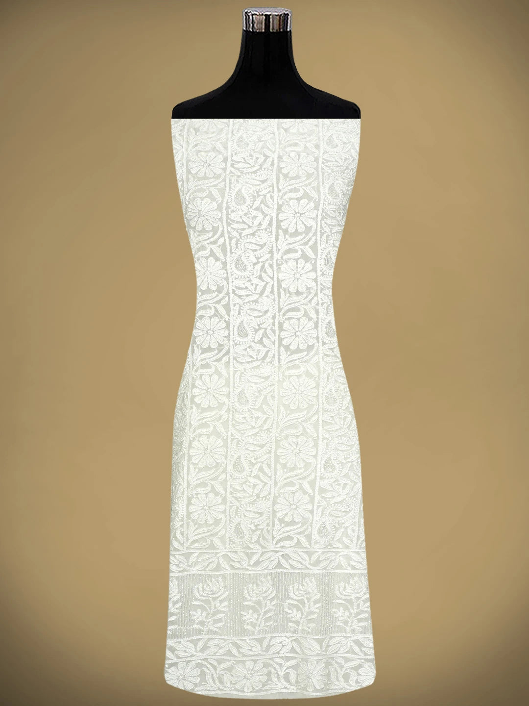 Ada Hand Embroidered White Viscose Georgette Lucknowi Chikankari Unstitched Kurta Dupatta Set With Cutdana  Work 01A951203