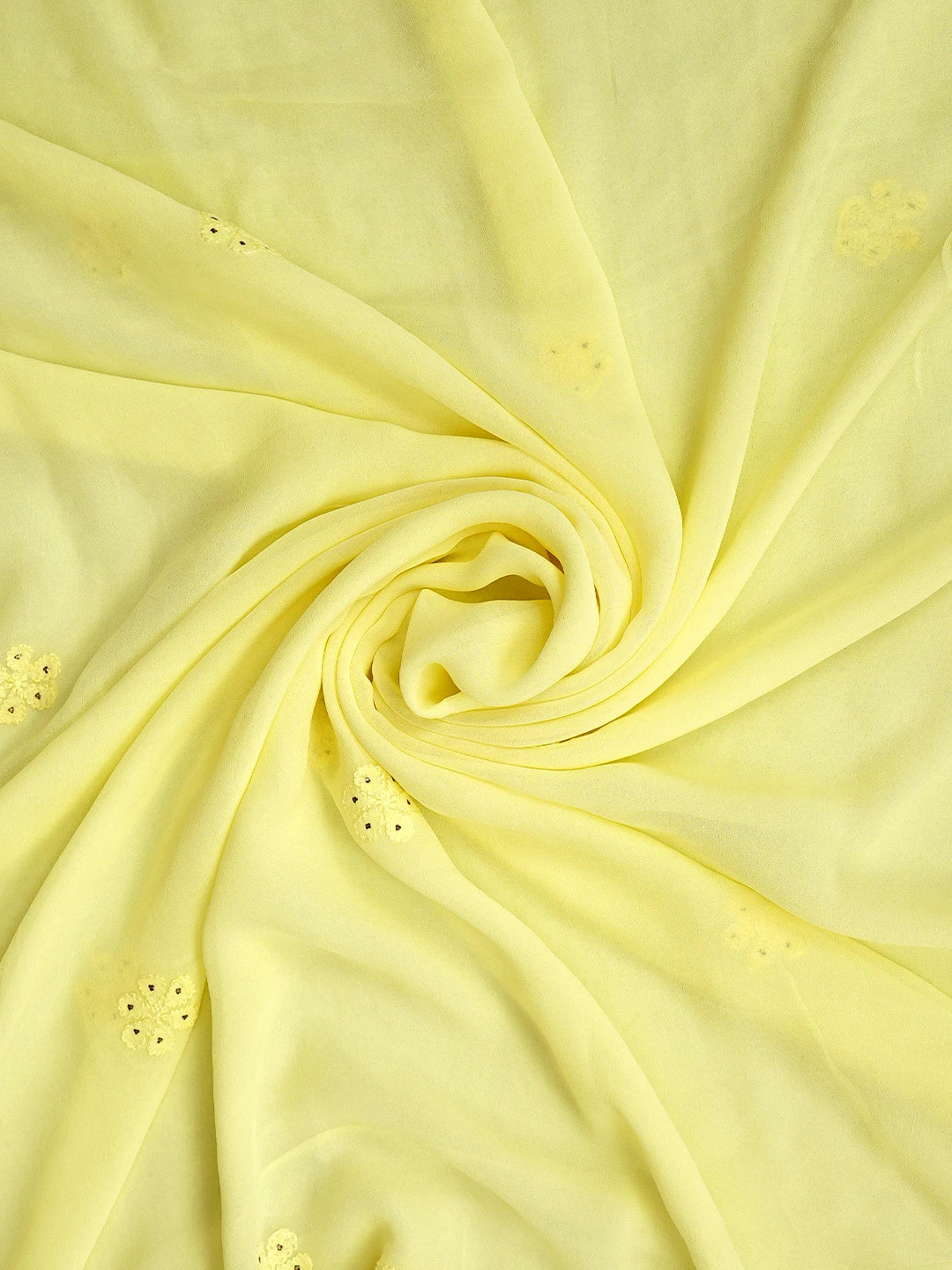 Ada Hand Embroidered Lemon Viscose Georgette Lucknowi Chikankari Unstitched Kurta Dupatta Set With Mukaish/Muqaish Work 01A785339