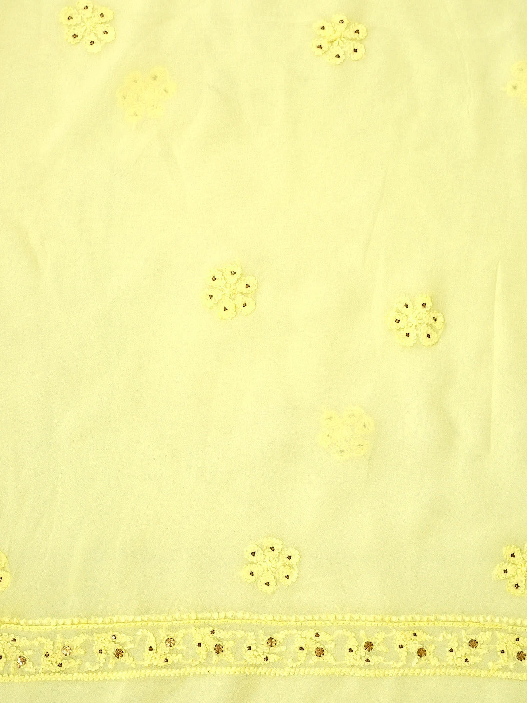 Ada Hand Embroidered Lemon Viscose Georgette Lucknowi Chikankari Unstitched Kurta Dupatta Set With Mukaish/Muqaish Work 01A785339