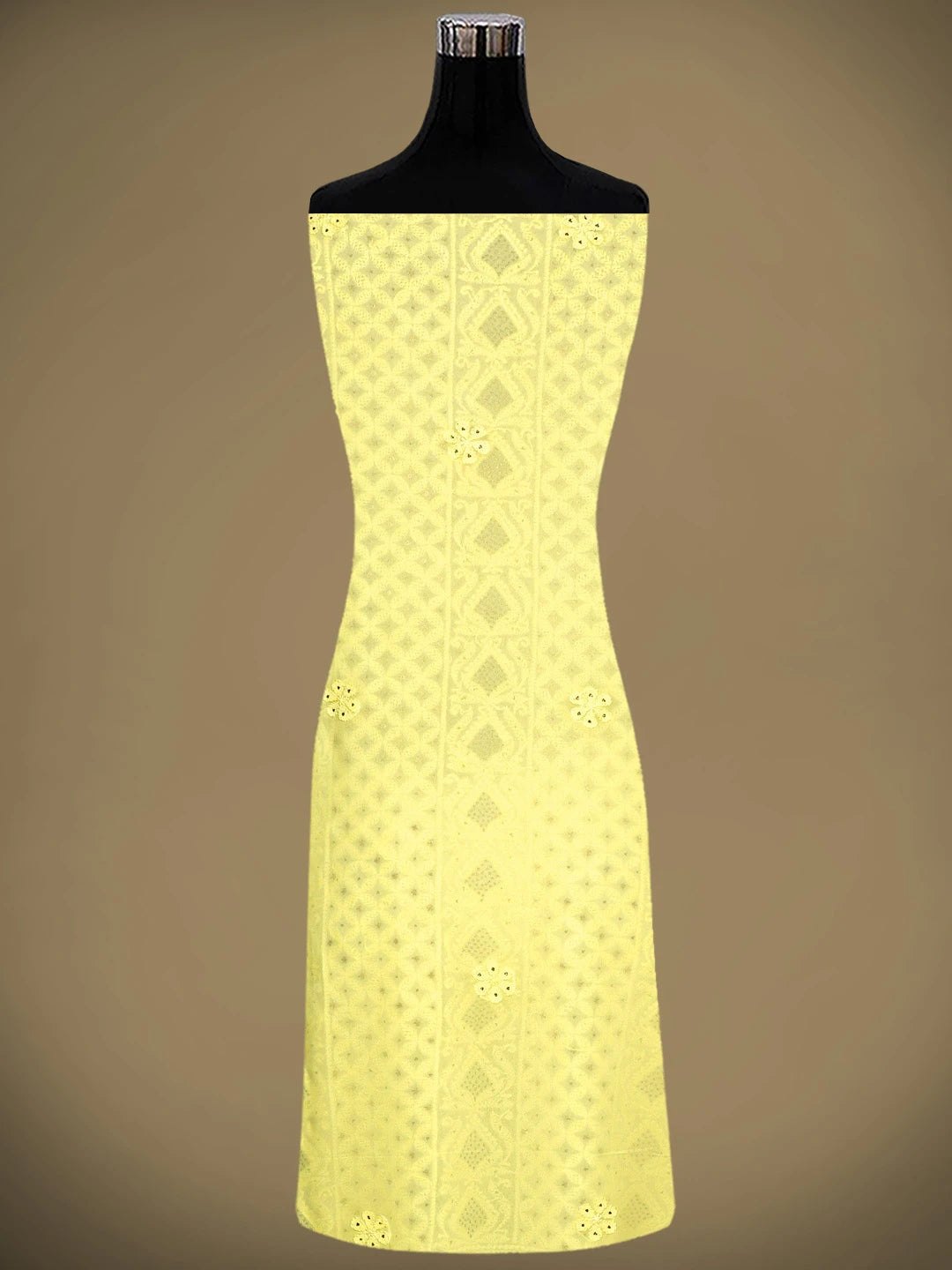 Ada Hand Embroidered Lemon Viscose Georgette Lucknowi Chikankari Unstitched Kurta Dupatta Set With Mukaish/Muqaish Work 01A785339