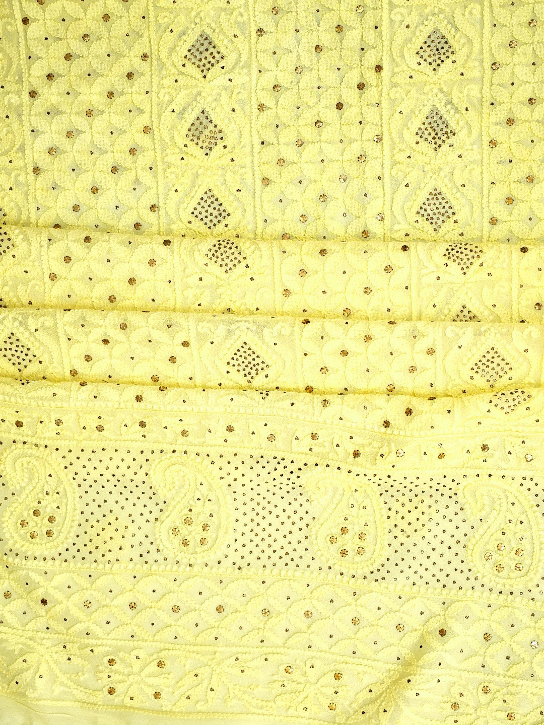 Ada Hand Embroidered Lemon Viscose Georgette Lucknowi Chikankari Unstitched Kurta Dupatta Set With Mukaish/Muqaish Work 01A785339