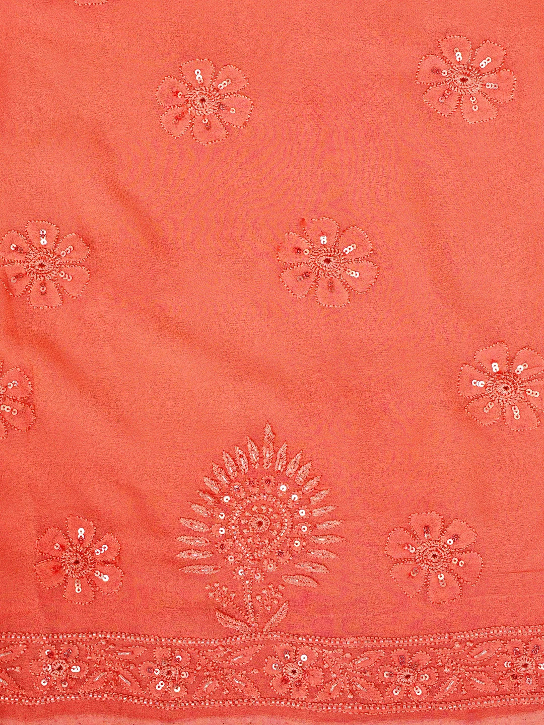Ada Hand Embroidered Blushed Brick Red Viscose Georgette Lucknowi Chikankari Unstitched Kurta Dupatta Set With Cutdana Work 01A946286