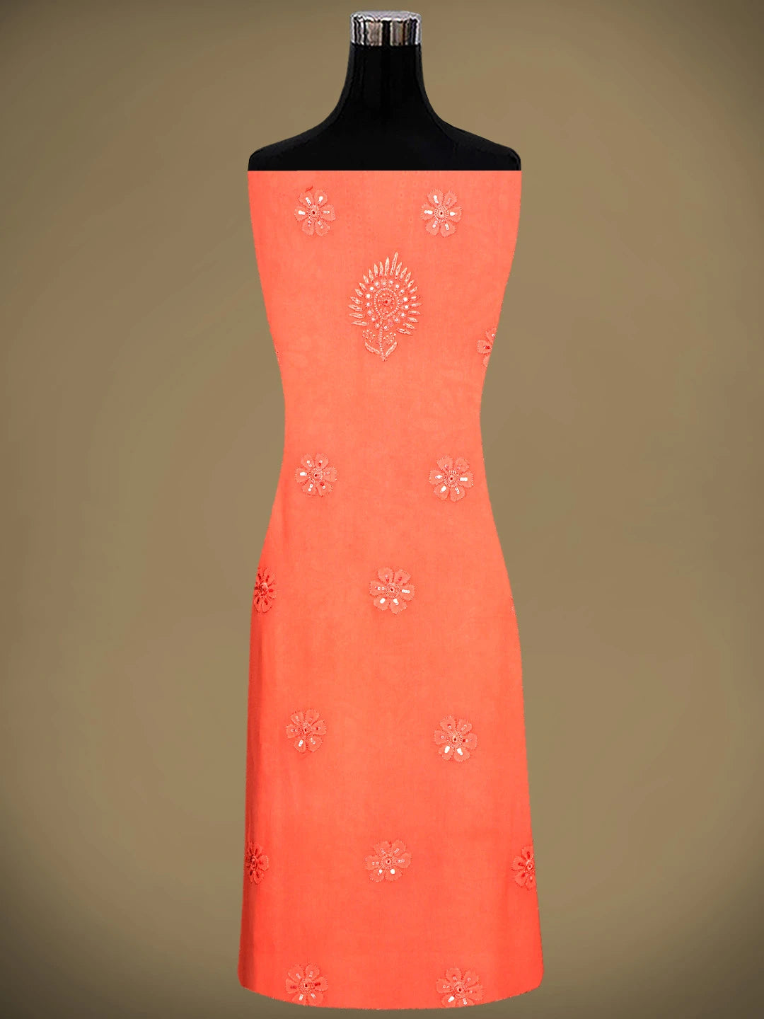 Ada Hand Embroidered Blushed Brick Red Viscose Georgette Lucknowi Chikankari Unstitched Kurta Dupatta Set With Cutdana Work 01A946286