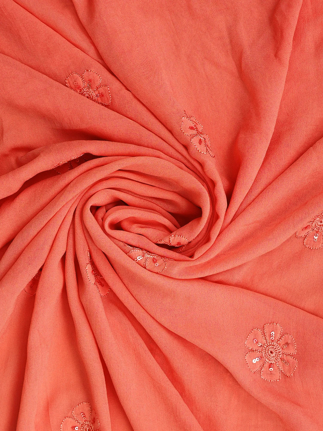 Ada Hand Embroidered Blushed Brick Red Viscose Georgette Lucknowi Chikankari Unstitched Kurta Dupatta Set With Cutdana Work 01A946286