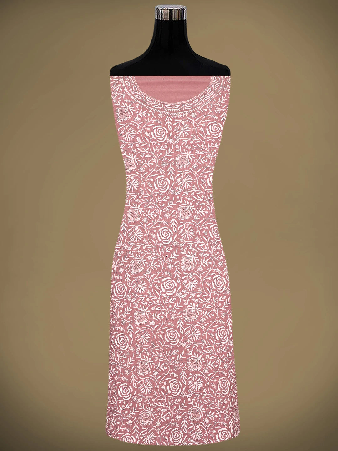 Ada Hand Embroidered Dusty Pink Pure Georgette Lucknowi Chikankari Unstitched Kurta Dupatta Set 01A844548