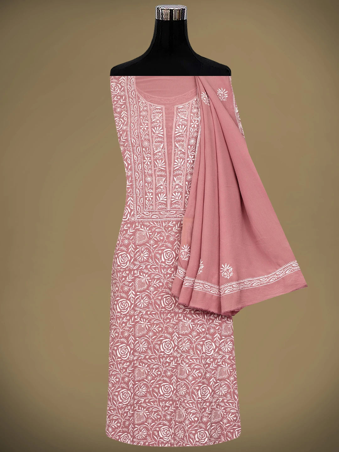 Ada Hand Embroidered Dusty Pink Pure Georgette Lucknowi Chikankari Unstitched Kurta Dupatta Set 01A844548