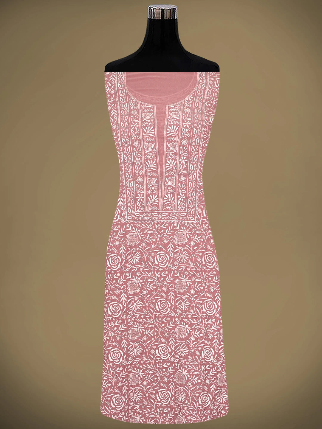Ada Hand Embroidered Dusty Pink Pure Georgette Lucknowi Chikankari Unstitched Kurta Dupatta Set 01A844548