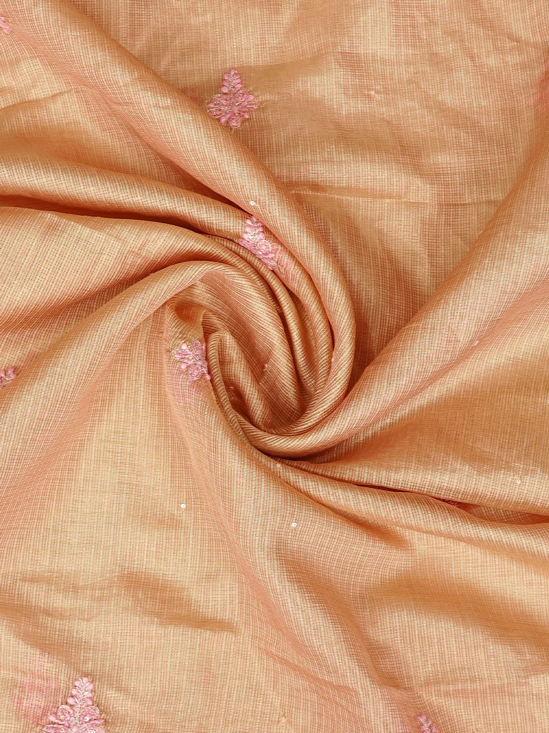 Ada Hand Embroidered  Pink Almond Silk Kota Tissue Lucknowi Chikankari Unstitched Kurta Dupatta Set With Zari Work 01A876796