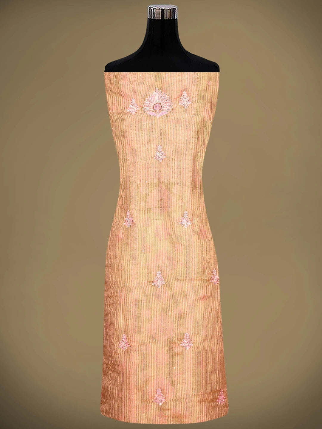 Ada Hand Embroidered  Pink Almond Silk Kota Tissue Lucknowi Chikankari Unstitched Kurta Dupatta Set With Zari Work 01A876796
