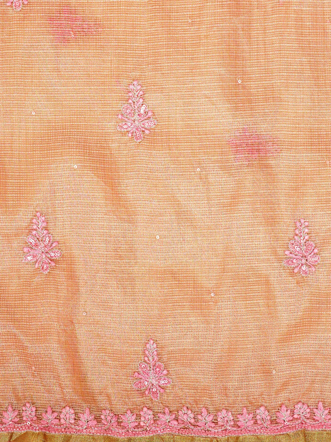 Ada Hand Embroidered  Pink Almond Silk Kota Tissue Lucknowi Chikankari Unstitched Kurta Dupatta Set With Zari Work 01A876796