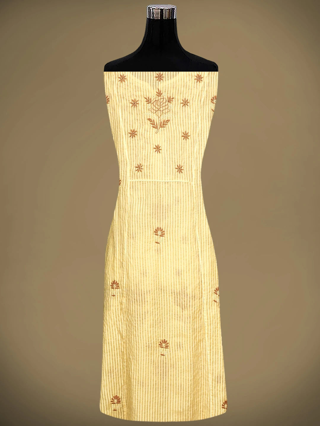 Ada Hand Embroidered Fawn Chanderi Lucknowi Chikankari Semi-Stitched Kurta Dupatta Set 01A125565