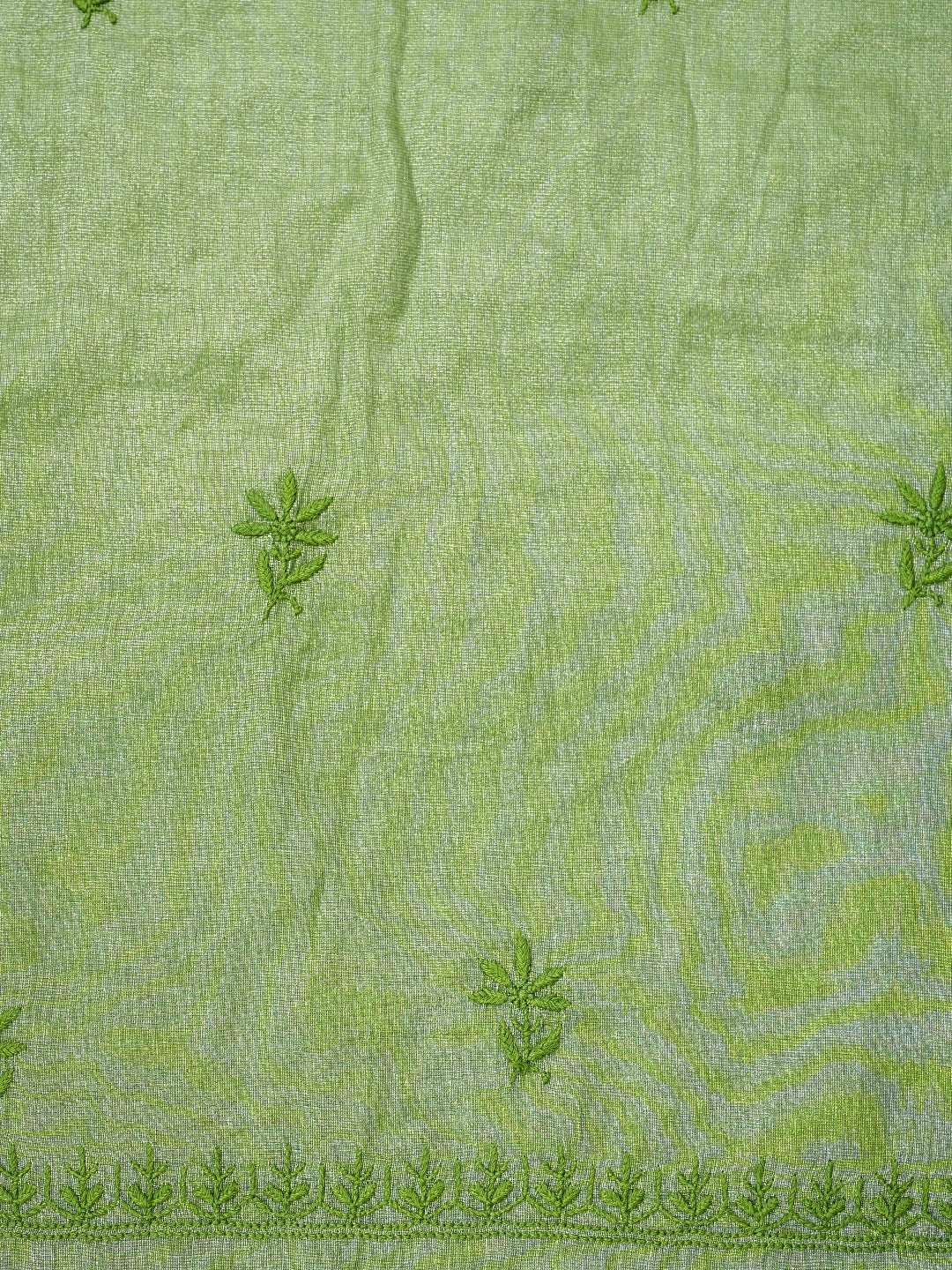 Ada Hand Embroidered Olive Green Tissue Lucknowi Chikankari Unstitched Kurta Dupatta Set 01A810664