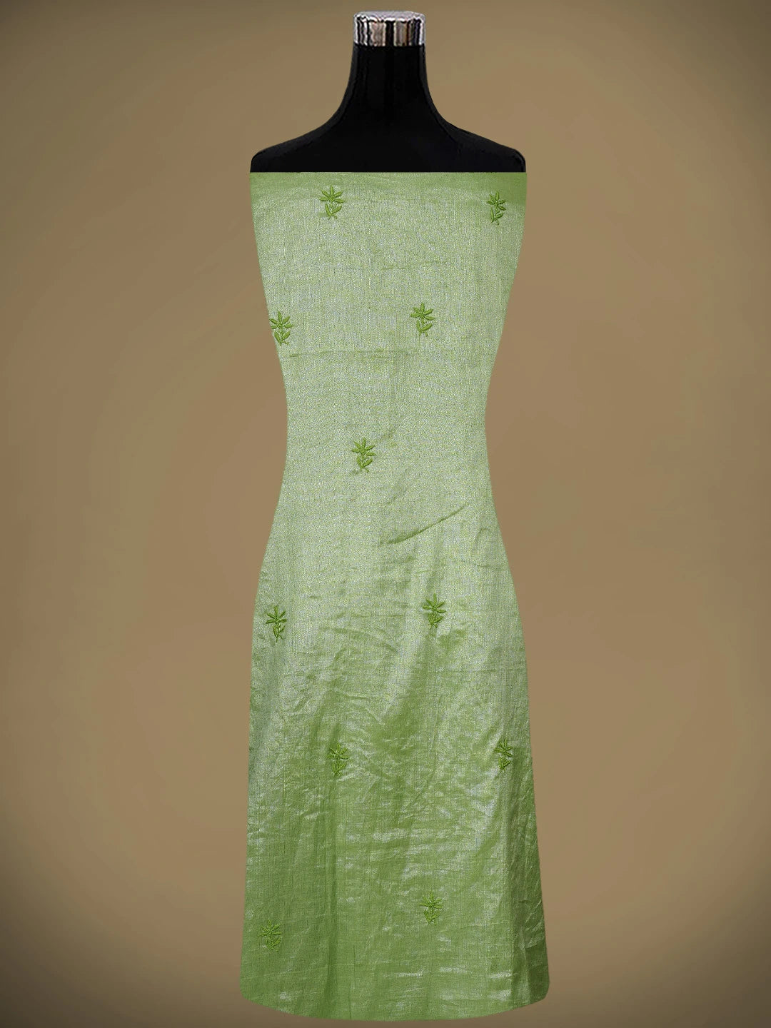 Ada Hand Embroidered Olive Green Tissue Lucknowi Chikankari Unstitched Kurta Dupatta Set 01A810664