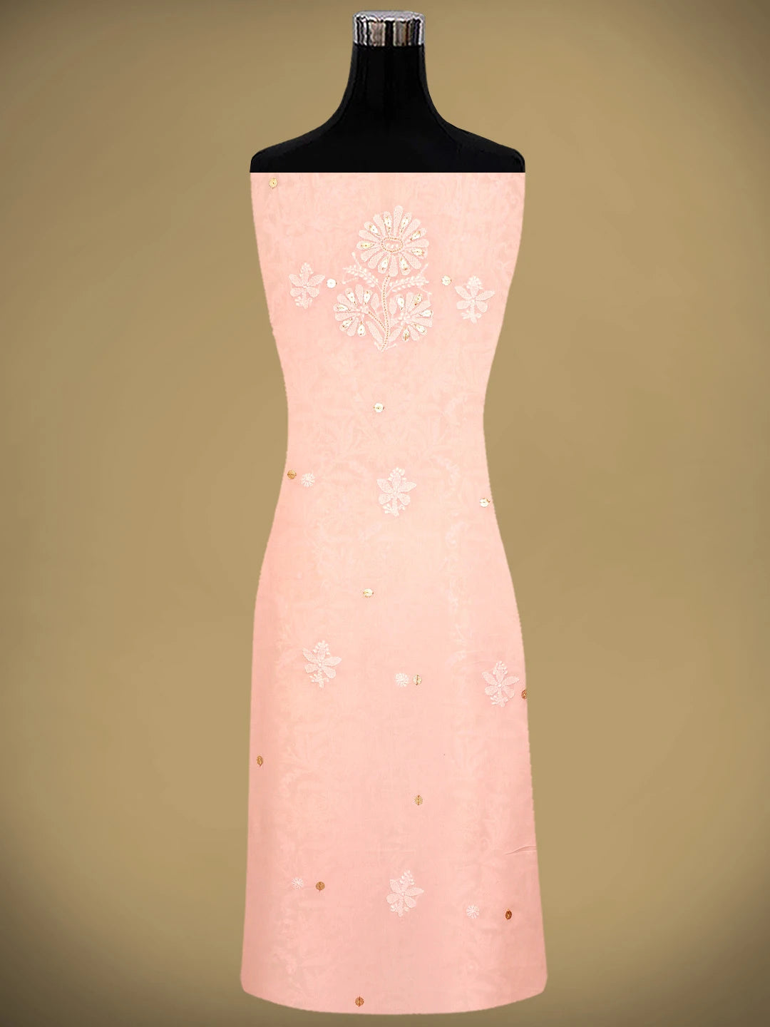 Ada Hand Embroidered Pink Viscose Georgette Lucknowi Chikankari Unstitched Kurta Dupatta Set With Gota Patti Work 01A962628