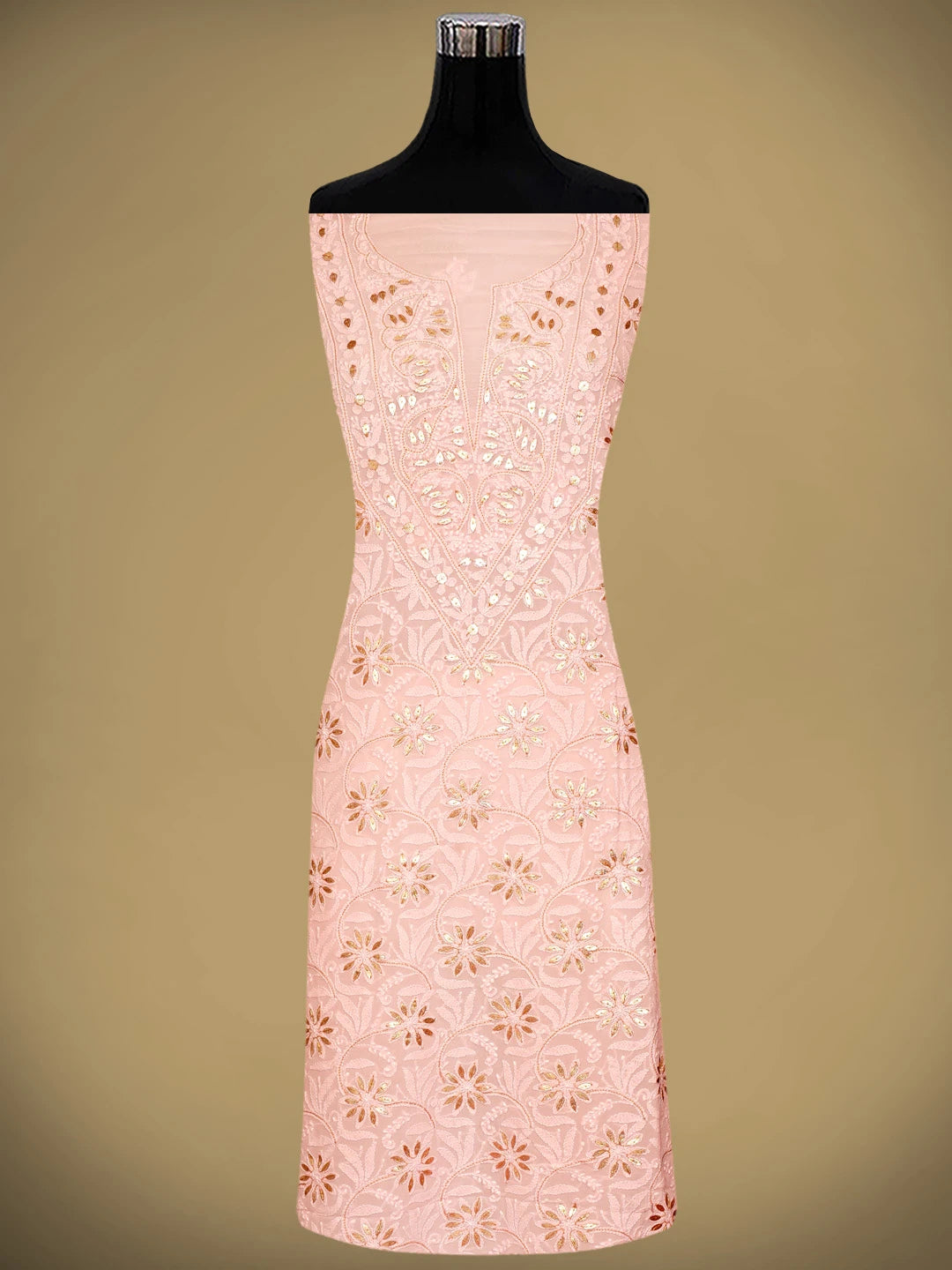 Ada Hand Embroidered Pink Viscose Georgette Lucknowi Chikankari Unstitched Kurta Dupatta Set With Gota Patti Work 01A962628