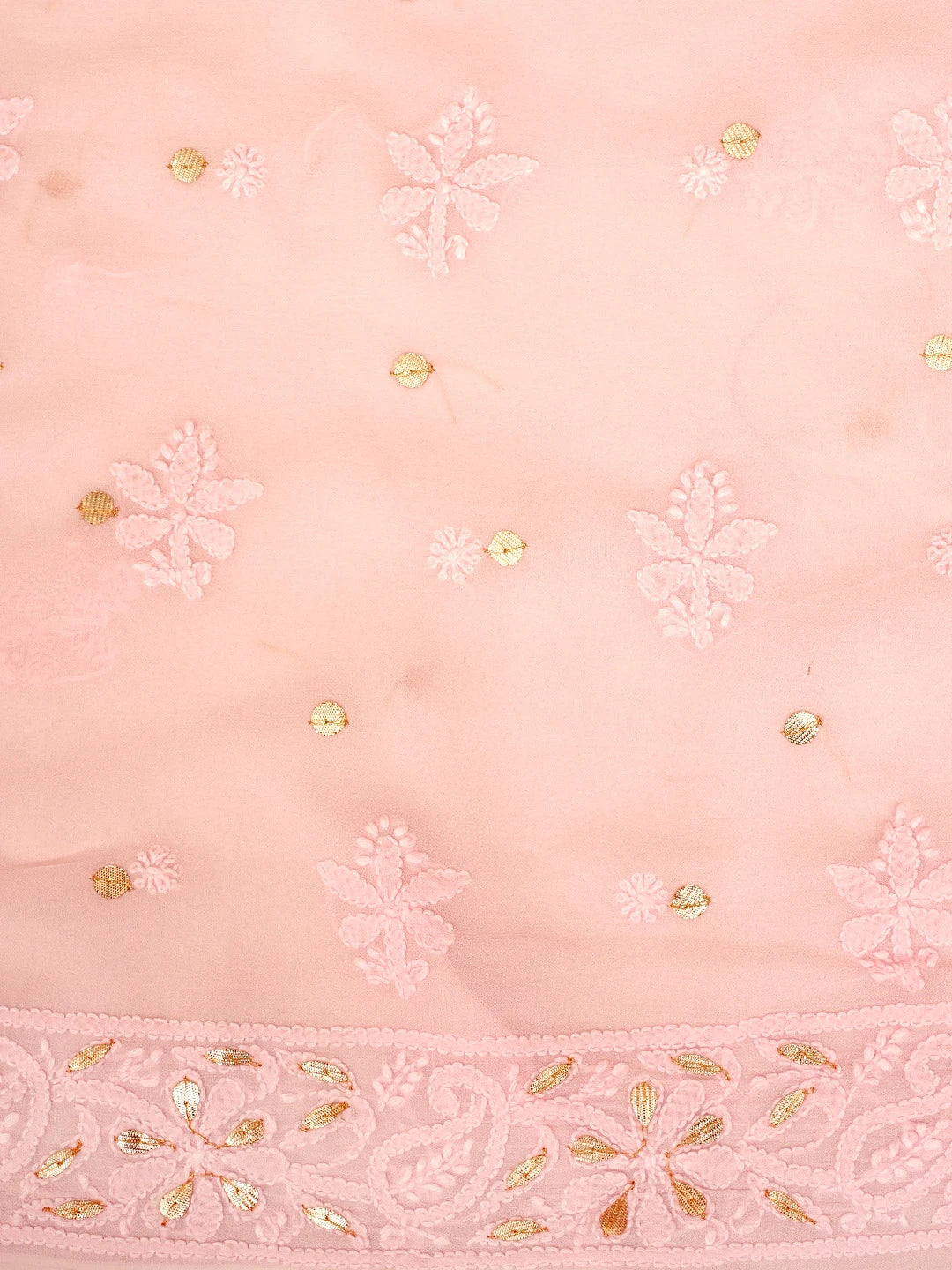 Ada Hand Embroidered Pink Viscose Georgette Lucknowi Chikankari Unstitched Kurta Dupatta Set With Gota Patti Work 01A962628