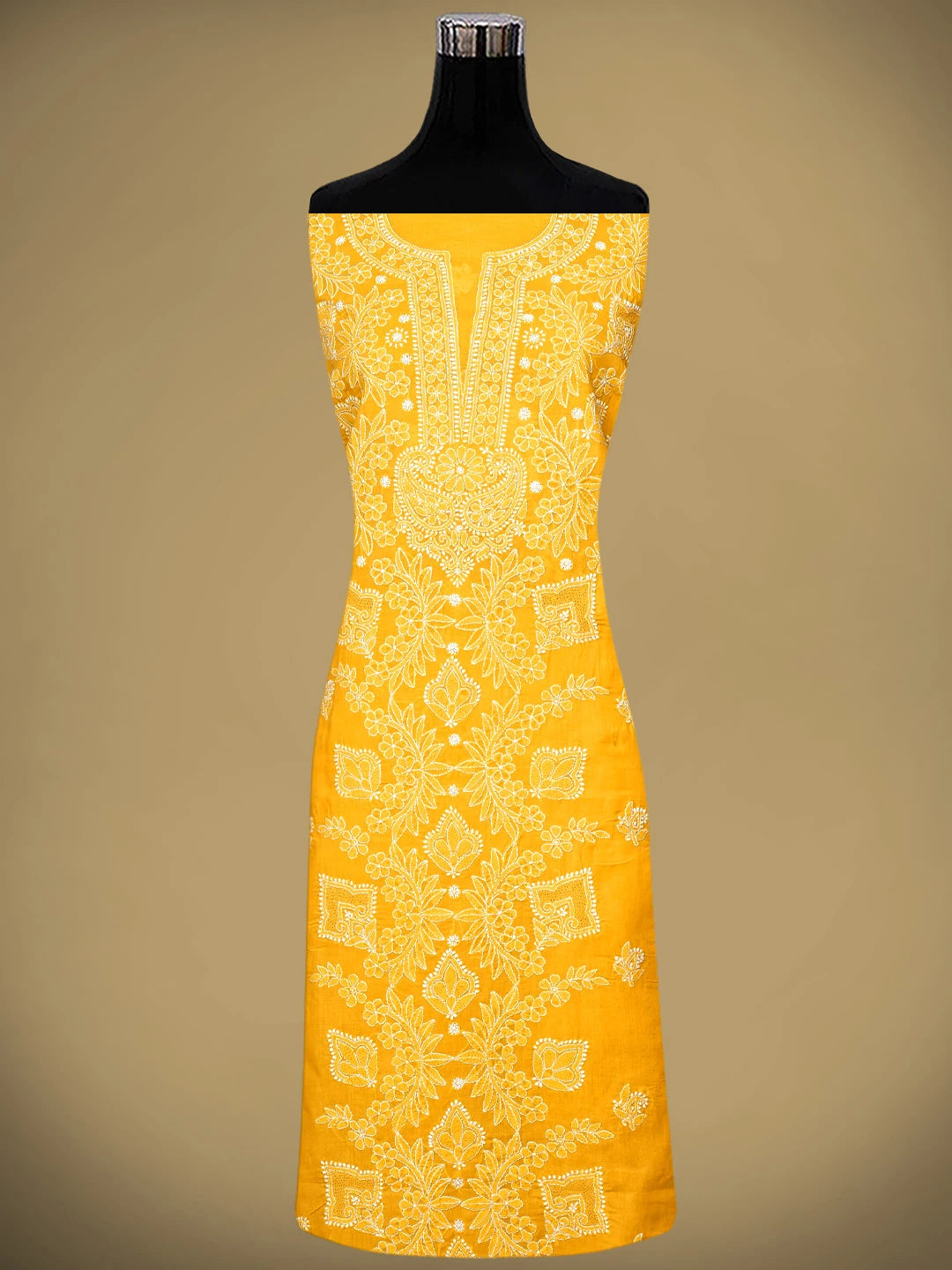 Ada Hand Embroidered Yellow Cotton Lucknowi Chikankari Unstitched Suit Piece 01A966769
